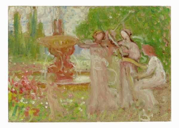 ADOLFO DE CAROLIS : Donne musicanti e fontana.  - Asta Arte Moderna e Contemporanea [Parte II] - Associazione Nazionale - Case d'Asta italiane