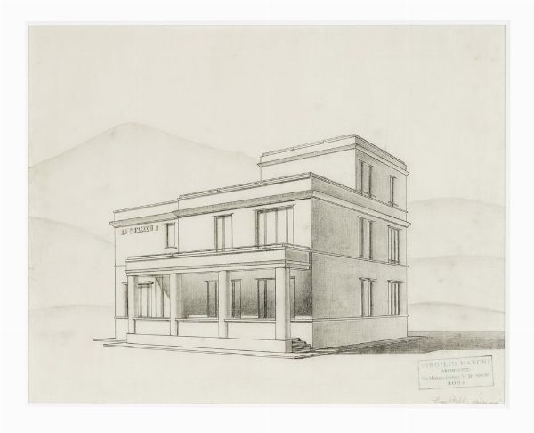 Virgilio Marchi : Laboratorio razionalista per Ufficiali di Collaudo al Polverificio di Segni. Prospetto.  - Asta Arte Moderna e Contemporanea [Parte II] - Associazione Nazionale - Case d'Asta italiane