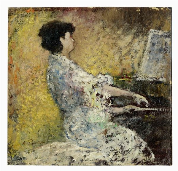 Giovanni Panza : Donna al pianoforte.  - Asta Arte Moderna e Contemporanea [Parte II] - Associazione Nazionale - Case d'Asta italiane