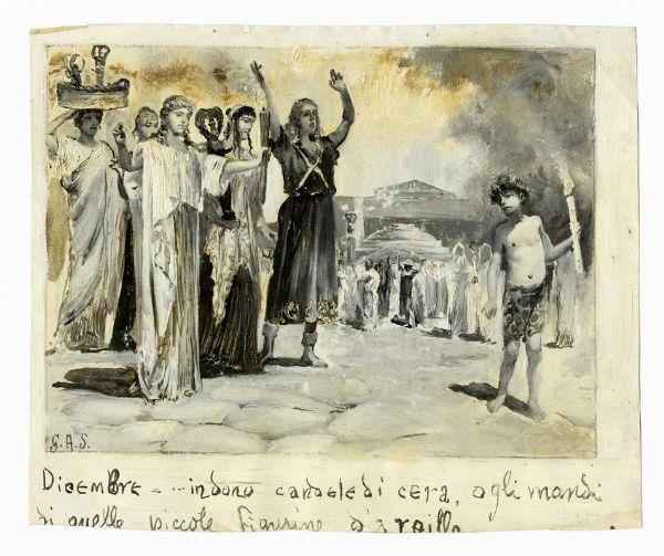 Giulio Aristide Sartorio : Raccolta di disegni originali per Le feste romane di Ruggero Bonghi illustrate da Giulio Aristide Sartorio e Ugo Fleres. Milano, Hoepli, 1891.  - Asta Arte Moderna e Contemporanea [Parte II] - Associazione Nazionale - Case d'Asta italiane