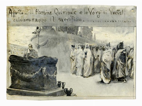 Giulio Aristide Sartorio : Raccolta di disegni originali per Le feste romane di Ruggero Bonghi illustrate da Giulio Aristide Sartorio e Ugo Fleres. Milano, Hoepli, 1891.  - Asta Arte Moderna e Contemporanea [Parte II] - Associazione Nazionale - Case d'Asta italiane