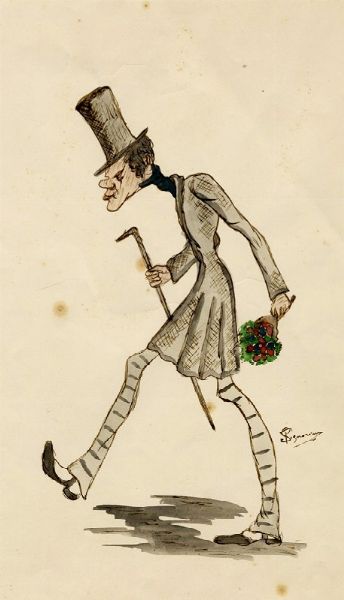 Telemaco Signorini : Uomo con bastone e bouquet.  - Asta Arte Moderna e Contemporanea [Parte II] - Associazione Nazionale - Case d'Asta italiane