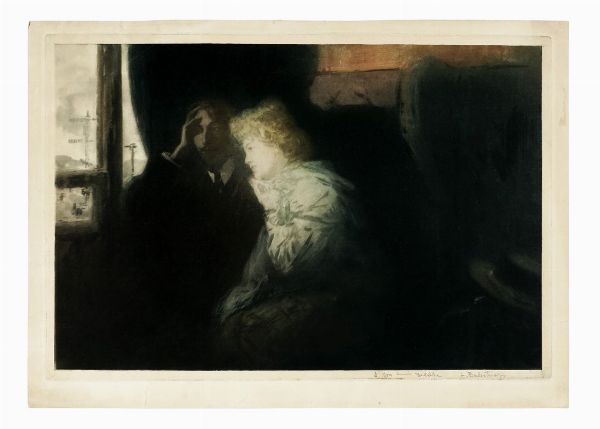 Lionello Balestrieri : In viaggio sul treno.  - Asta Arte Moderna e Contemporanea [Parte II] - Associazione Nazionale - Case d'Asta italiane