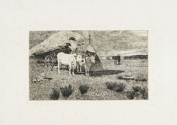 Giovanni Fattori : Bovi al carro (Maremma).  - Asta Arte Moderna e Contemporanea [Parte II] - Associazione Nazionale - Case d'Asta italiane
