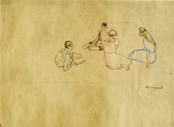 Moses Levy : Quattro figure sulla spiaggia.  - Asta Arte Moderna e Contemporanea [Parte II] - Associazione Nazionale - Case d'Asta italiane