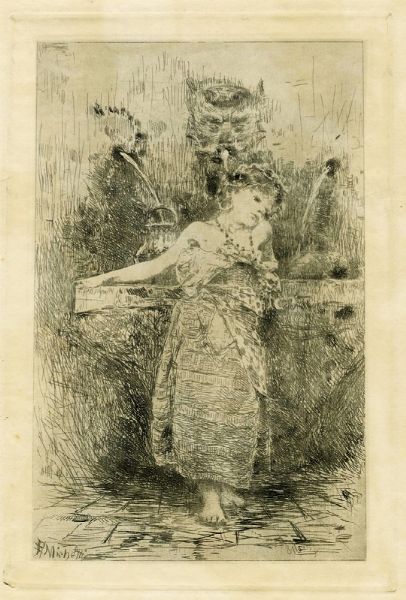 Francesco Paolo Michetti : Fanciulla alla fontana.  - Asta Arte Moderna e Contemporanea [Parte II] - Associazione Nazionale - Case d'Asta italiane