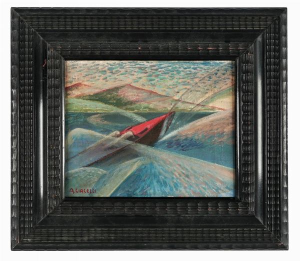 Arturo Ciacelli : Motoscafo in corsa.  - Asta Arte Moderna e Contemporanea [Parte II] - Associazione Nazionale - Case d'Asta italiane
