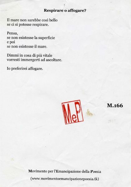MOVIMENTO PER L'EMANCIPAZIONE DELLA POESIA : Lotto composto di 2 poesie.  - Asta Arte Moderna e Contemporanea [Parte II] - Associazione Nazionale - Case d'Asta italiane
