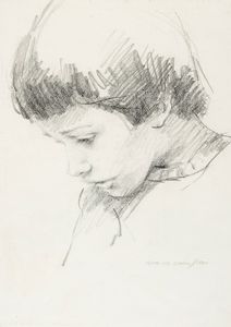 Emilio Greco - Ritratto di bambino di profilo.