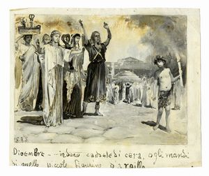 Giulio Aristide Sartorio : Raccolta di disegni originali per Le feste romane di Ruggero Bonghi illustrate da Giulio Aristide Sartorio e Ugo Fleres. Milano, Hoepli, 1891.  - Asta Arte Moderna e Contemporanea [Parte II] - Associazione Nazionale - Case d'Asta italiane
