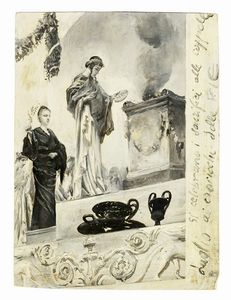 Giulio Aristide Sartorio : Raccolta di disegni originali per Le feste romane di Ruggero Bonghi illustrate da Giulio Aristide Sartorio e Ugo Fleres. Milano, Hoepli, 1891.  - Asta Arte Moderna e Contemporanea [Parte II] - Associazione Nazionale - Case d'Asta italiane