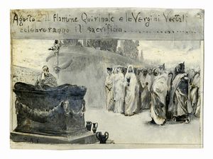 Giulio Aristide Sartorio : Raccolta di disegni originali per Le feste romane di Ruggero Bonghi illustrate da Giulio Aristide Sartorio e Ugo Fleres. Milano, Hoepli, 1891.  - Asta Arte Moderna e Contemporanea [Parte II] - Associazione Nazionale - Case d'Asta italiane