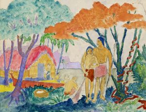 THAYAHT [PSEUD. DI MICHAHELLES ERNESTO] - Omaggio a Gauguin. Disegno recto/verso.