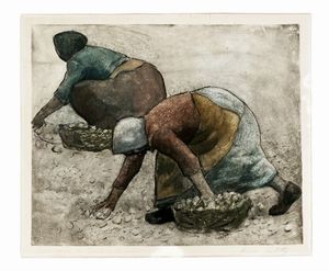 Romeo Costetti - Ramasseuses de galets en Normandie.