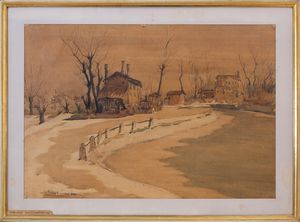 GIOVANNI GIULIANI : Ultima neve a Malcontenta  - Asta Arte moderna e contemporanea - Dipinti del XIX e XX secolo - Associazione Nazionale - Case d'Asta italiane