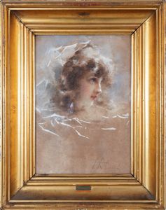 ANGELO ACHINI ANGIOLO : Ritratto  - Asta Arte moderna e contemporanea - Dipinti del XIX e XX secolo - Associazione Nazionale - Case d'Asta italiane