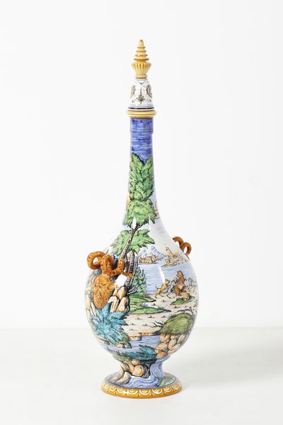FANCIULLACCI CERAMICHE : Grande fiasca decorata con soggetti classici e anse a mascheroni, Montelupo Fiorentino  - Asta Asta 451 | DESIGN E ARTI DECORATIVE DEL NOVECENTO - CERAMICHE e VETRI Online - Associazione Nazionale - Case d'Asta italiane