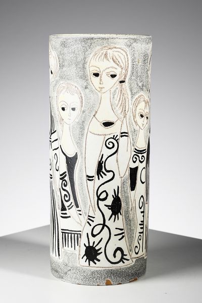 FANTONI MARCELLO (1915 - 2011) : Vaso cilindrico decorato con figure femminili  - Asta Asta 451 | DESIGN E ARTI DECORATIVE DEL NOVECENTO - CERAMICHE e VETRI Online - Associazione Nazionale - Case d'Asta italiane