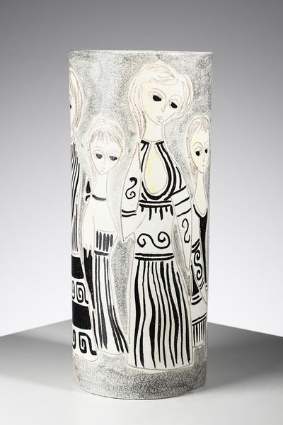 FANTONI MARCELLO (1915 - 2011) : Vaso cilindrico decorato con figure femminili  - Asta Asta 451 | DESIGN E ARTI DECORATIVE DEL NOVECENTO - CERAMICHE e VETRI Online - Associazione Nazionale - Case d'Asta italiane