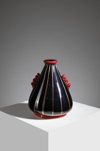 VETRERIE ARTISTICHE CIRILLO MASCHIO - Vaso di forma troncoconica con applicazione di morise ricurve, Murano