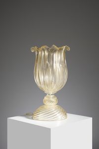SEGUSO ARCHIMEDE (1909 - 1999) - Lampada da tavolo con costolature ritorte, Murano