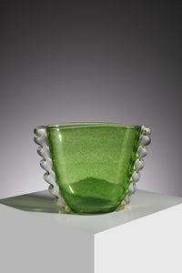 MANIFATTURA MURANESE - Vaso con corpo schiacciato e applicazione di grosse morise