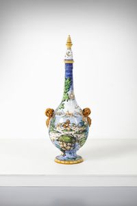 FANCIULLACCI CERAMICHE - Grande fiasca decorata con soggetti classici e anse a mascheroni, Montelupo Fiorentino