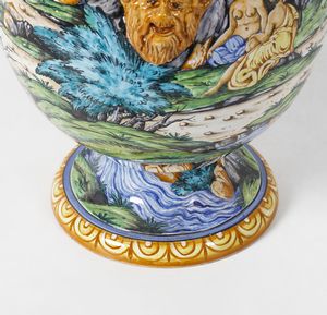 FANCIULLACCI CERAMICHE : Grande fiasca decorata con soggetti classici e anse a mascheroni, Montelupo Fiorentino  - Asta Asta 451 | DESIGN E ARTI DECORATIVE DEL NOVECENTO - CERAMICHE e VETRI Online - Associazione Nazionale - Case d'Asta italiane