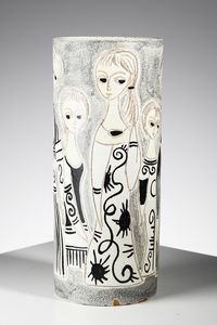 FANTONI MARCELLO (1915 - 2011) : Vaso cilindrico decorato con figure femminili  - Asta Asta 451 | DESIGN E ARTI DECORATIVE DEL NOVECENTO - CERAMICHE e VETRI Online - Associazione Nazionale - Case d'Asta italiane