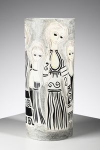 FANTONI MARCELLO (1915 - 2011) : Vaso cilindrico decorato con figure femminili  - Asta Asta 451 | DESIGN E ARTI DECORATIVE DEL NOVECENTO - CERAMICHE e VETRI Online - Associazione Nazionale - Case d'Asta italiane