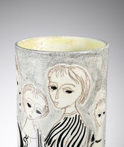 FANTONI MARCELLO (1915 - 2011) : Vaso cilindrico decorato con figure femminili  - Asta Asta 451 | DESIGN E ARTI DECORATIVE DEL NOVECENTO - CERAMICHE e VETRI Online - Associazione Nazionale - Case d'Asta italiane