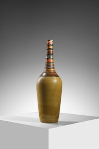 GAMBONE GUIDO (1909 - 1969) - Bottiglia con collo decorato a fasce policrome