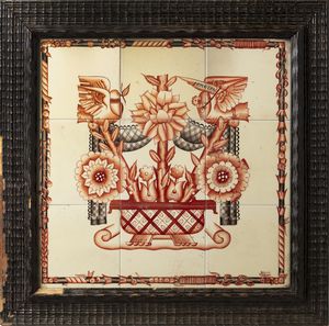 GARIBOLDI GIOVANNI (1908 - 1971) - Allegoria della primavera Nove mattonelle a decoro stilizzato per Richard-Ginori S. Cristoforo, Milano