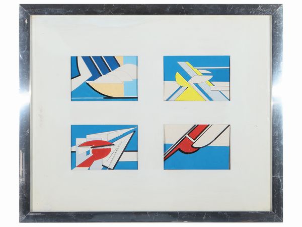 Franco Scuderi : Astratto - Composizione di 4 pannelli su cartone  - Asta La casa moderna  - Associazione Nazionale - Case d'Asta italiane