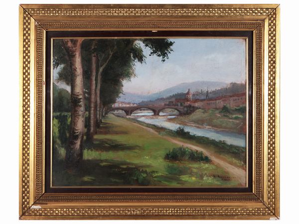 Dino Migliorini : Scorcio di Firenze 1949  - Asta La casa moderna  - Associazione Nazionale - Case d'Asta italiane