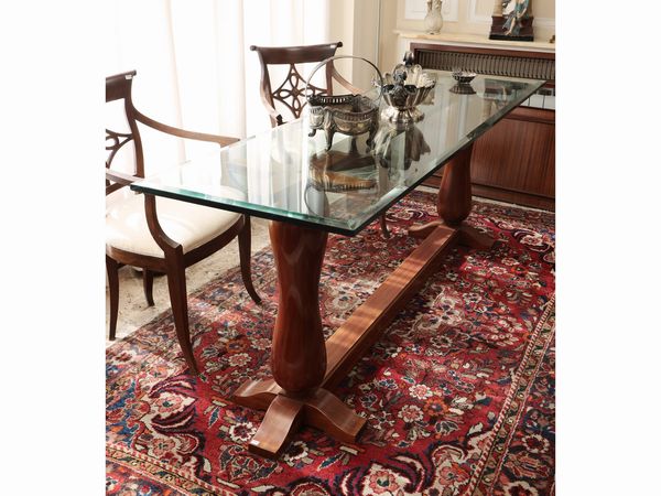 Tavolo da pranzo in mogano e cristallo  - Asta La casa moderna  - Associazione Nazionale - Case d'Asta italiane