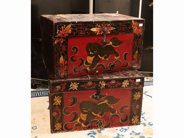 Coppia di bauletti orientali in legno laccato  - Asta La casa moderna  - Associazione Nazionale - Case d'Asta italiane