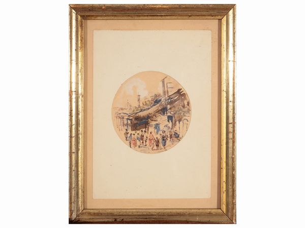 Scuola italiana : Scorcio di Strada su Ponte Vecchio  - Asta La casa moderna  - Associazione Nazionale - Case d'Asta italiane