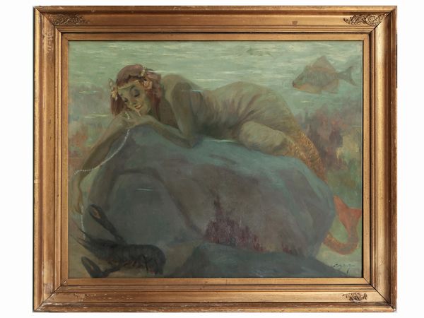 Achille Beltrame : Paesaggio marino e sirena  - Asta La casa moderna  - Associazione Nazionale - Case d'Asta italiane