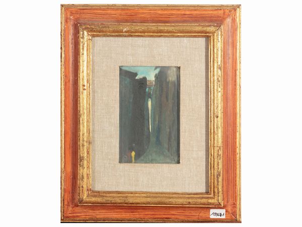 Scuola italiana dell'inizio del XX secolo : Paesaggio con scorcio di strada tra palazzi  - Asta La casa moderna  - Associazione Nazionale - Case d'Asta italiane