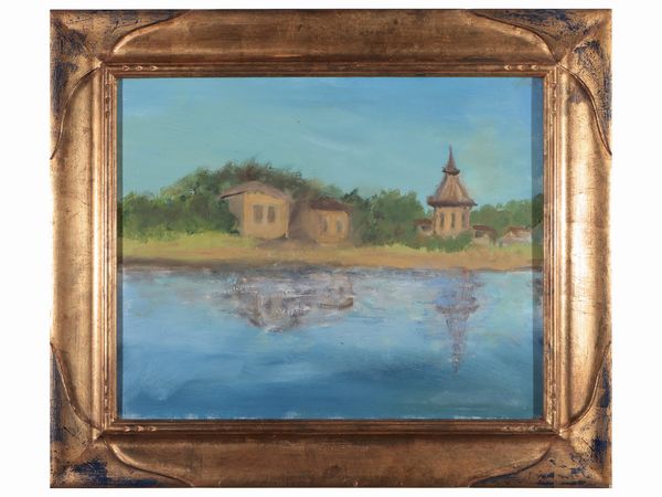 Scuola italiana : Paesaggio lungo il fiume  - Asta La casa moderna  - Associazione Nazionale - Case d'Asta italiane