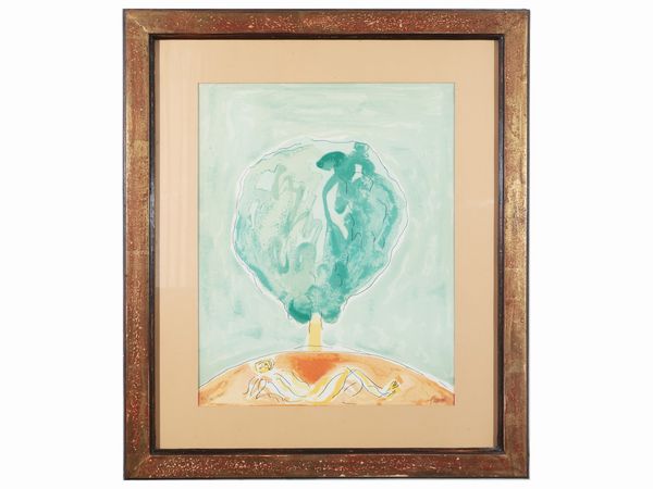 VIRGILIO GUIDI : Paesaggio con uomo sdraiato  - Asta La casa moderna  - Associazione Nazionale - Case d'Asta italiane