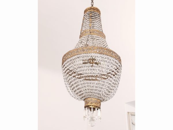 Lampadario a paniere in bronzo dorato e vetro  - Asta La casa moderna  - Associazione Nazionale - Case d'Asta italiane