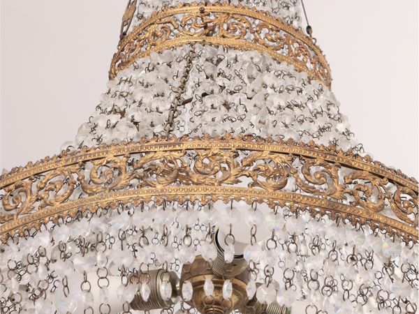 Lampadario a paniere in bronzo dorato e vetro  - Asta La casa moderna  - Associazione Nazionale - Case d'Asta italiane