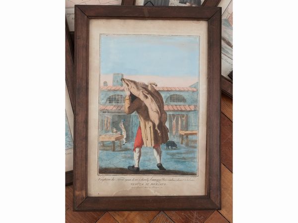 Carlo Lasinio : Vedute di Firenze con venditori ambulanti  - Asta La casa moderna  - Associazione Nazionale - Case d'Asta italiane