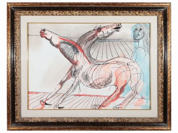 Bruno Cassinari : Cavalli e Volto femminile 1989  - Asta La casa moderna  - Associazione Nazionale - Case d'Asta italiane