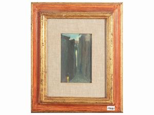 Scuola italiana dell'inizio del XX secolo - Paesaggio con scorcio di strada tra palazzi