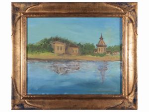 Scuola italiana - Paesaggio lungo il fiume