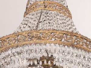 Lampadario a paniere in bronzo dorato e vetro  - Asta La casa moderna  - Associazione Nazionale - Case d'Asta italiane