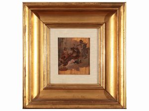 Scuola francese della fine del XIX/inizio del XX secolo - Personaggi e ballerina di Can can